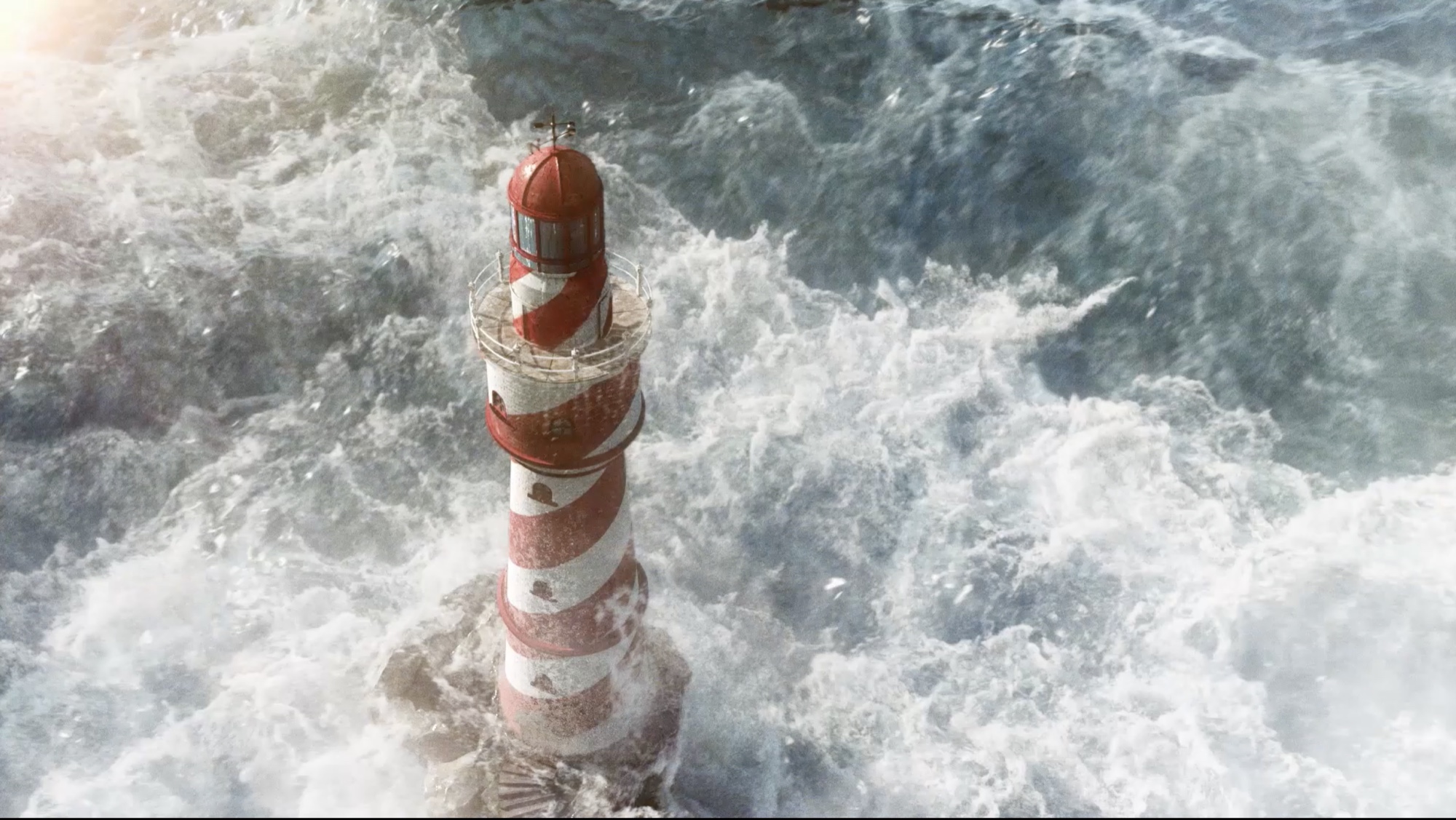 A lighthouse in heavy seas, from the Fisherman's Friend campaign